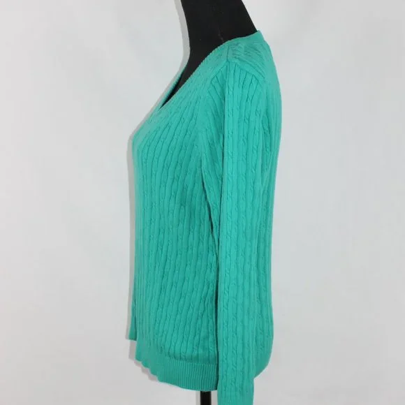 CARIBBEAN JOE Knitted Sweater Woman Sizer XL Green Cable Knit Long Sleeve V Neck - Picture 5 of 10